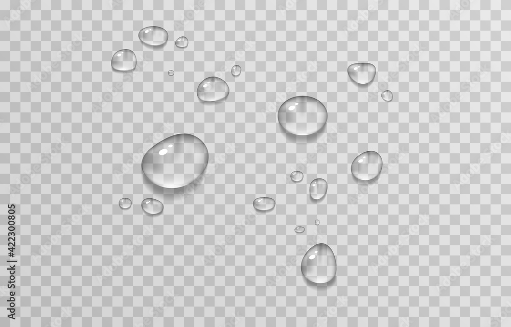 Vector water drops. PNG drops, condensation on the window, on the surface. Realistic drops on an isolated transparent background. - obrazy, fototapety, plakaty 