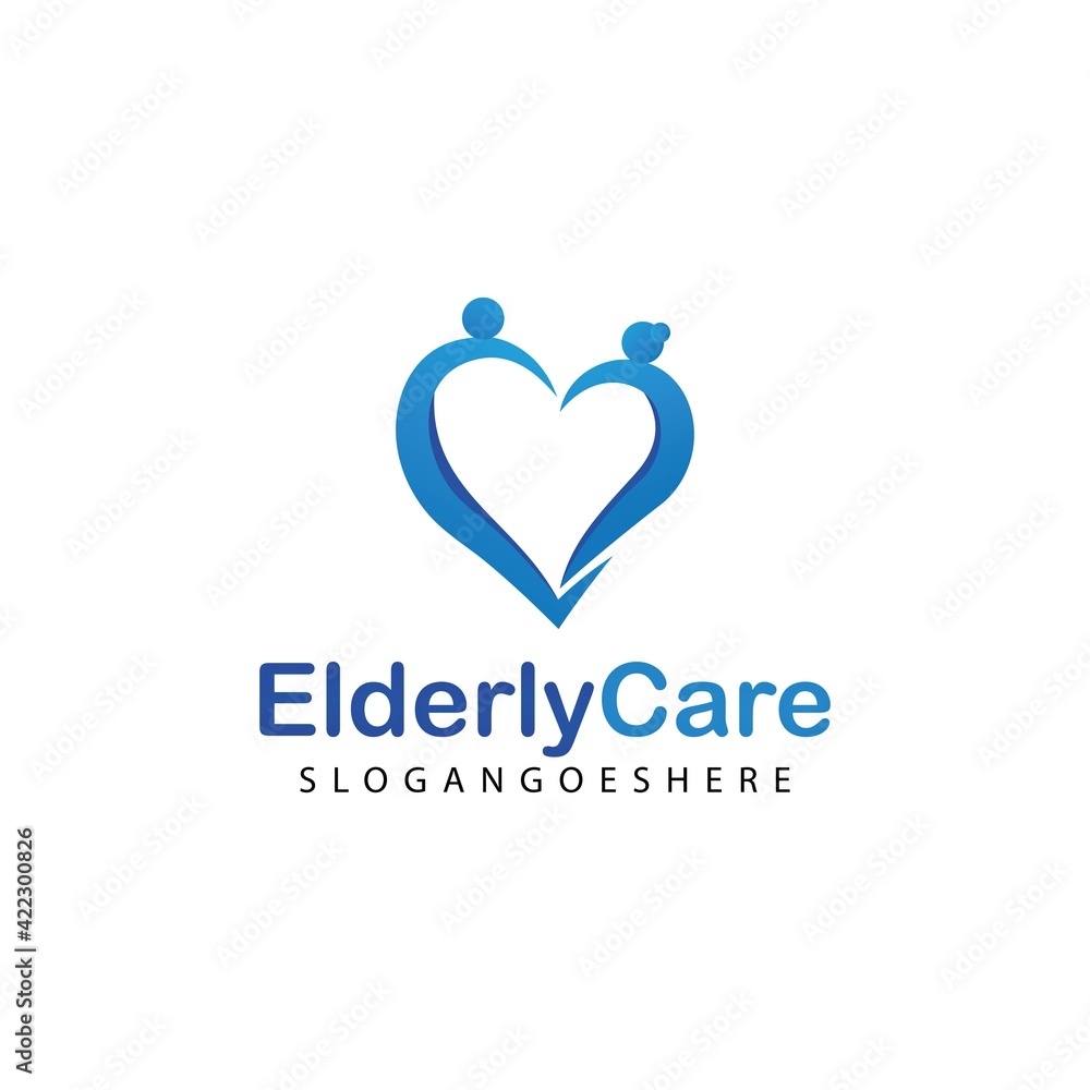 Elderly healthcare heart shaped logo. Nursing home sign