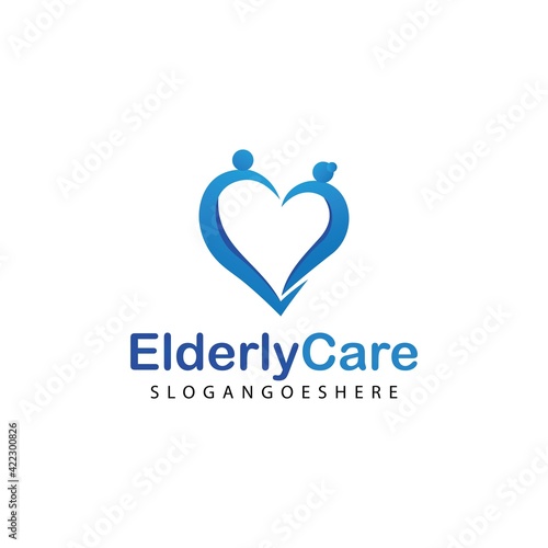Elderly healthcare heart shaped logo. Nursing home sign