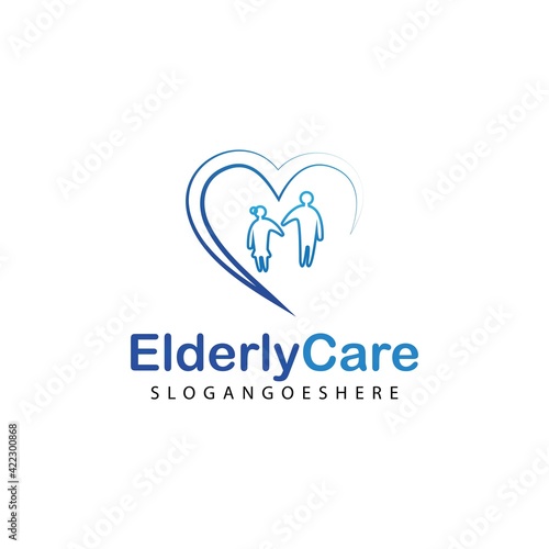 Elderly healthcare heart shaped logo. Nursing home sign