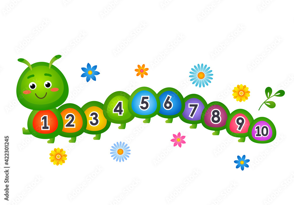 smiling math lady caterpillar with numbers 1-10 / stickers Stock Vector