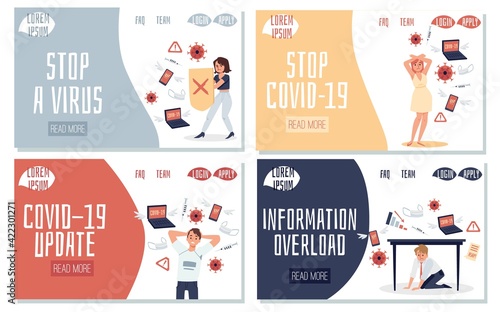 People in stress of overload by information about covid-19 and breaking news.