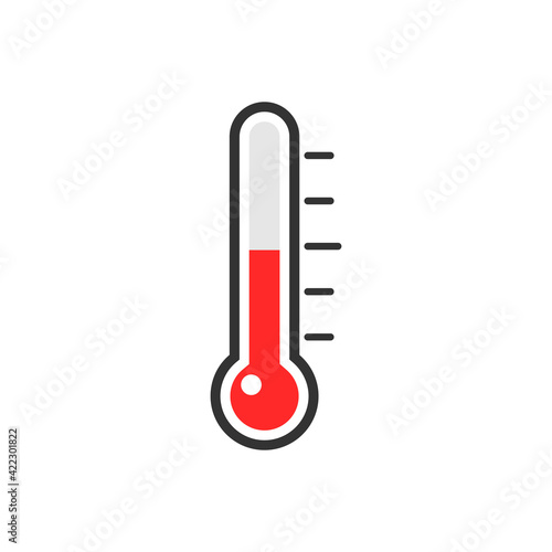 Thermometer icon. Measurement instrument. Weather thermometer with red mercury. Medical device. Vector illustration isolated on white.