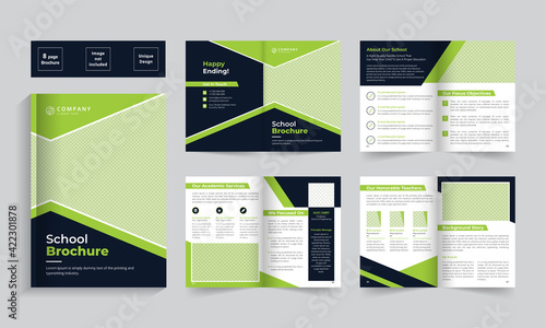 Bifold school brochure template. Collage brochure. Education company brochure. Bifold comapny profile brochure template design