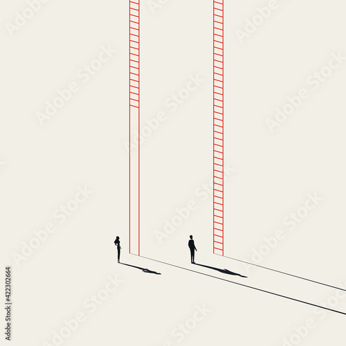Business inequality in career, vector concept. Symbol of unequal corporate ladder, discrimination. Minimal illustration. photo