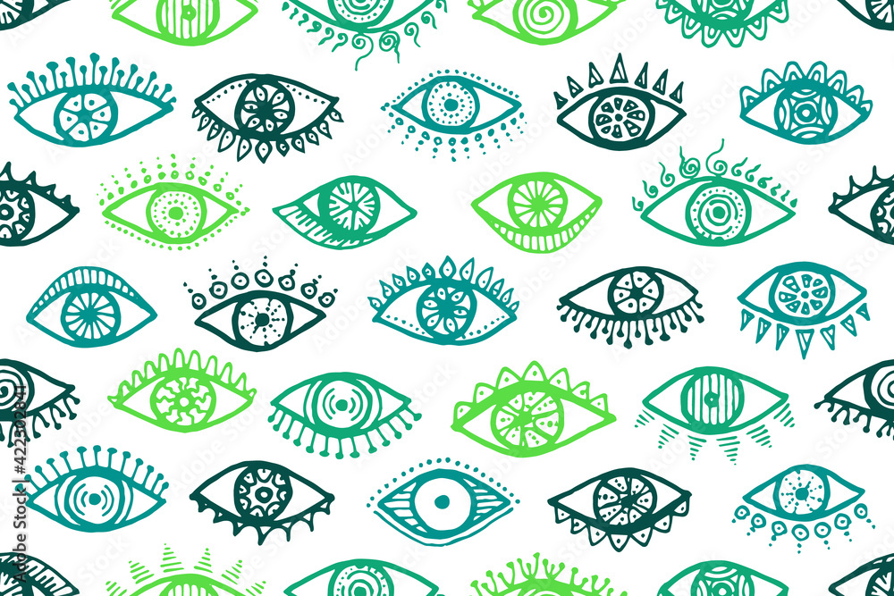 Doodle open eyes naive endless pattern. Pop art Doodle open eyes naive endless pattern. Pop art