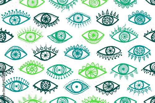 Doodle open eyes naive endless pattern. Pop art