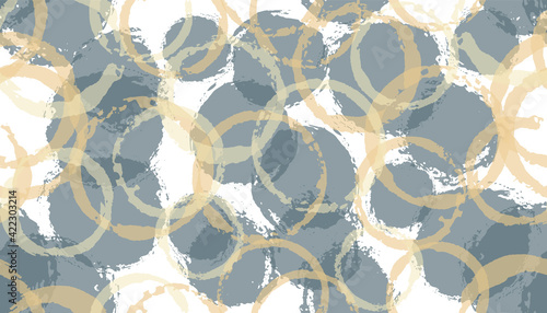 Faded hand drawn circles geometry fabric print. Circular splotch overlapping elements vector