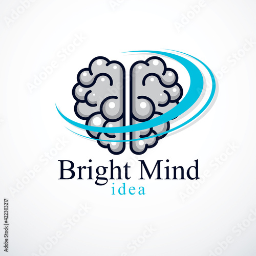 Bright Mind vector logo or icon with human anatomical brain. Thinking and brainstorming concept.