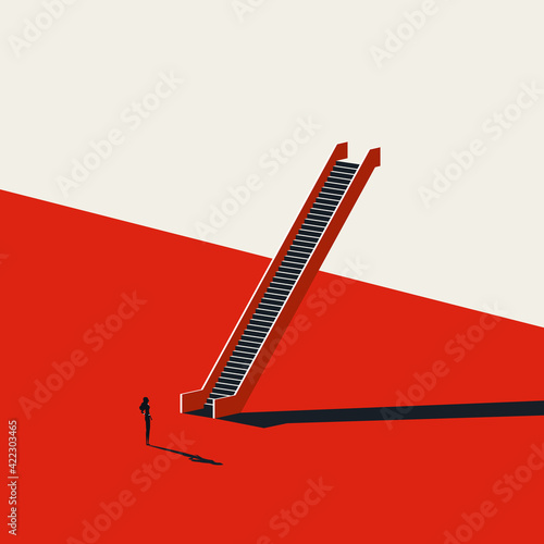 Business woman career vector concept. Symbol of ambition, motivation and challenge. Minimal illustration.