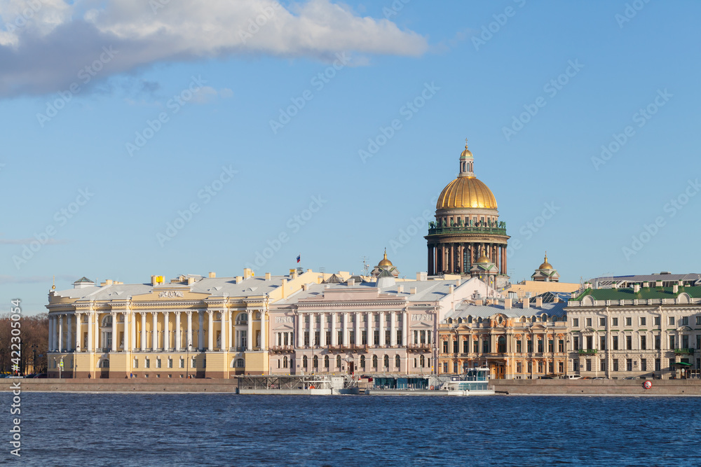 Neva river coast with Isaakievsky Cathedral