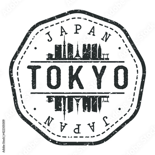 Tokyo, Japan Stamp Skyline Postmark. Silhouette Postal Passport. City Round Vector Icon. Vintage Postage Design.