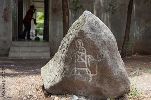 anciant stone carved rocks on the street in Nicaragua photo