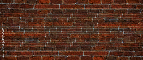 old brick wall red, vintage background panorama abstract stone