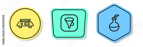 Set line Electronic scales, Funnel or filter and Plant breeding. Colored shapes. Vector