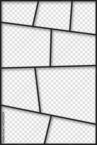 Collage, photo frame vertical, landscape with shadow. Vector illustration of a template on a transparent background.