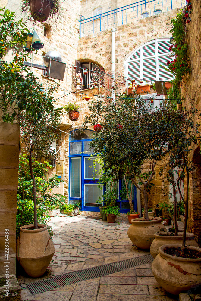 Tel Aviv, Israel - March 15, 2021: one of the narrow streets of old Jaffa