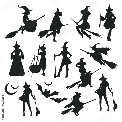 Witch Silhouette Vector Clip Art. Magic Creature Illustration Halloween.