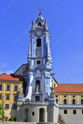 The Bell Tower of Dürnstein Abbey in Wachau Region of Lower Austria photo