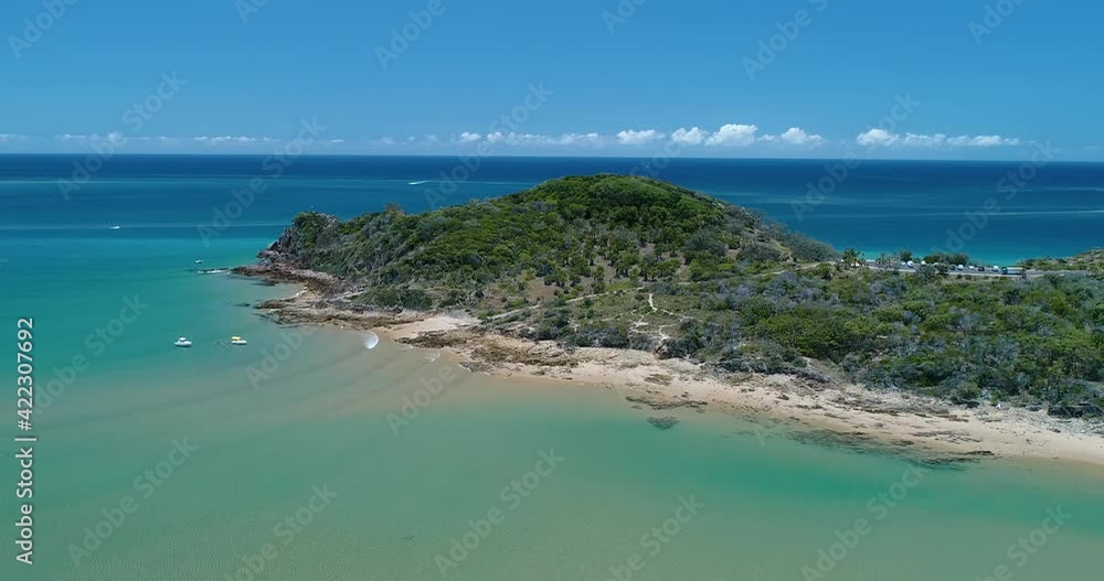 Hovering stationary Aerial drone view of the Seventeen Seventy Conservation Reserve and cliffs with open ocean in background,Queensland,Australia Hovering stationary Aerial drone view of the Seventeen Seventy Conservation Reserve and cliffs with open ocean in background,Queensland,Australia