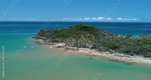 Hovering stationary Aerial drone view of the Seventeen Seventy Conservation Reserve and cliffs with open ocean in background,Queensland,Australia photo