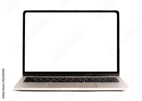 Isolated of laptop computer with white screen for mockup on white background and clipping path.