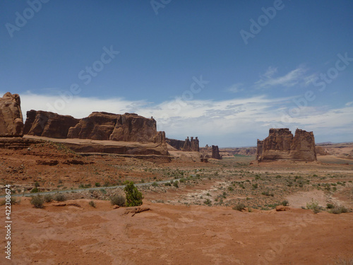 Scenic view of the red sandstone formations at Arches National Park in Utah 