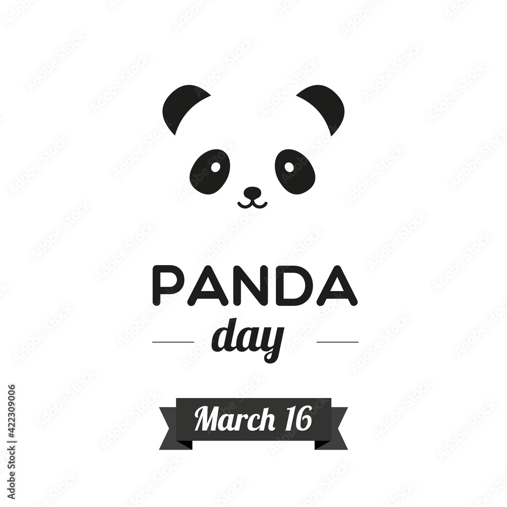 Panda Day. March 16. Bear panda face icon. Black and white. Vector illustration, flat design