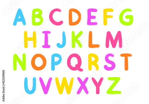 Bright vector alphabet. Children s cartoon colorful font. Letters isolated on white background 