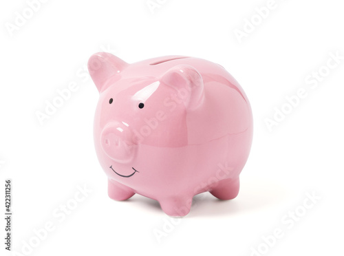 Piggy pink bank isolated on white background, clipping path