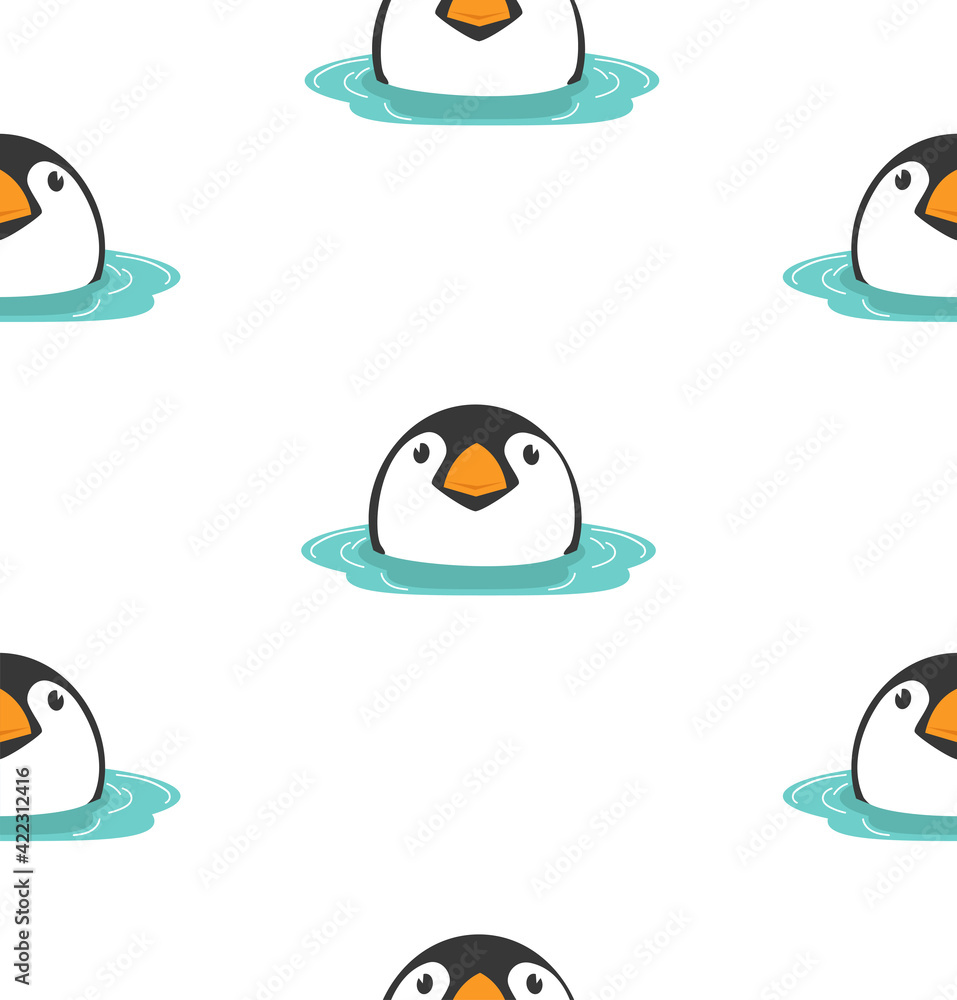 Head baby Penguin in water seamless pattern Head baby Penguin in water seamless pattern
