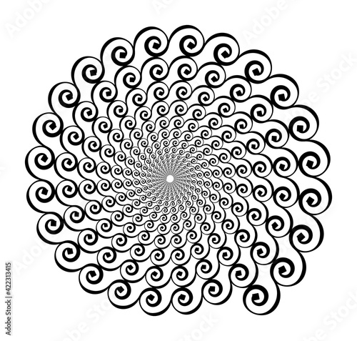 Fototapeta Naklejka Na Ścianę i Meble -  Spiral vector pattern of curls, spirals on a white background. Isolated pattern. Black and white, monochrome