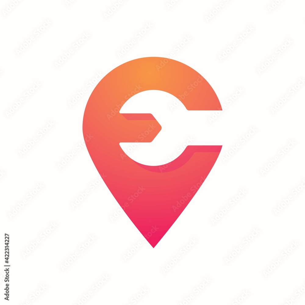 Letter E Spanner Pin Logo Design Template