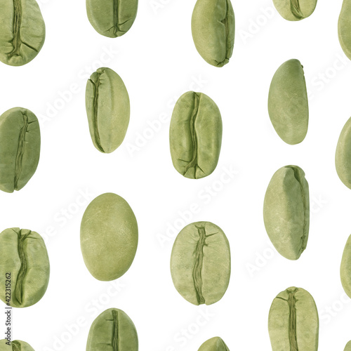 Coffee pattern set with green coffee beans