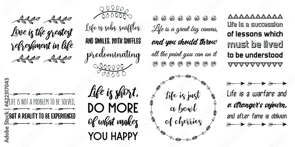 Set of Calligraphy saying for print. Motivation Inspiring Positive Vector Quotes for every day. Ready to post in social media, brochure, magazine.
