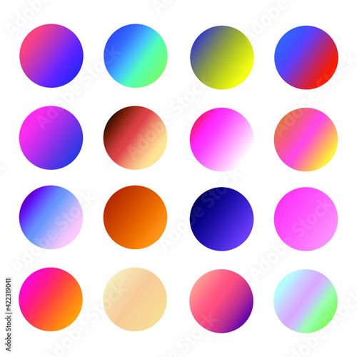 Set of round Vector Gradient. Multicolor Sphere. Modern abstract background texture. Template for design. Isolated objects 