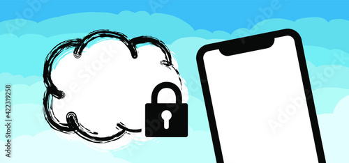 Cloud security icon. Download or upload. open or close padlock. Look or unlook sign. Data network security, Server, computer clouds Icons. Key cloud Computing storage. Cyber, hacker, criminal, crime. photo