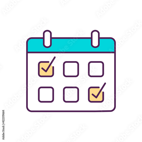 Agenda RGB color icon. Arranged, planned meeting and event on schedule. Calendar for tracking daily plans. Meeting activities list. Timetable. Detailed plan. Isolated vector illustration