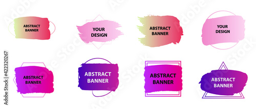 Set of modern abstract vector banners. Multicolor flat geometric shapes. Geometric gradient figures, trendy dynamic elements. 