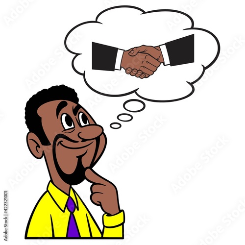 Man thinking about an Agreement - A cartoon illustration of a man thinking about an Agreement.