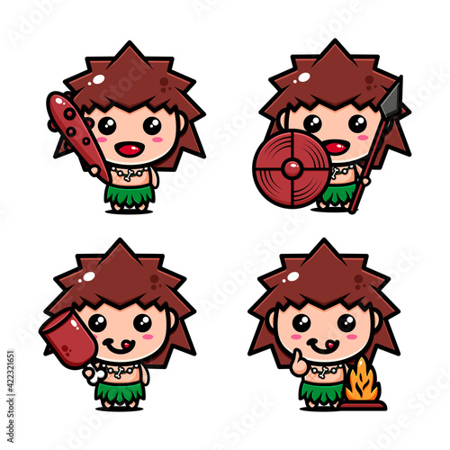 cute primitive people character design themed ancient life of humans