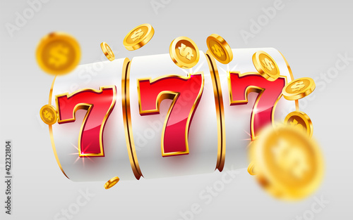 Golden slot machine wins the jackpot. 777 Big win concept. Casino jackpot.