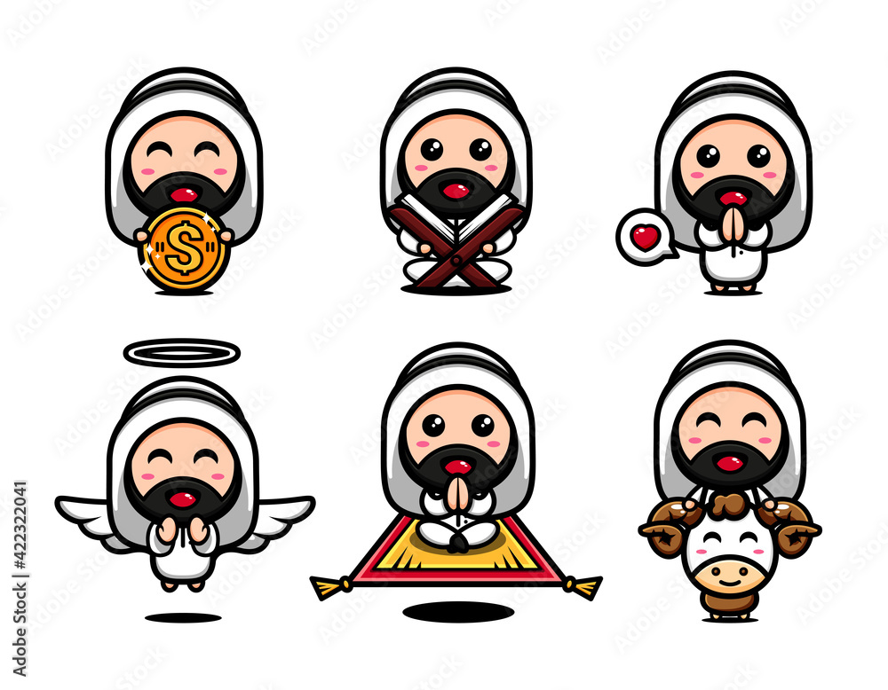 Cute muslim character design themed interpret each other. Islamic character cartoon