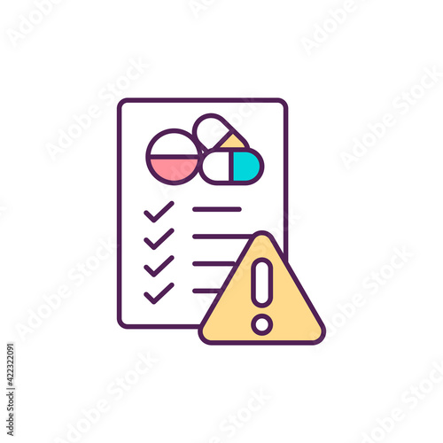 Antibiotics misuse RGB color icon. Drugs overuse. Self-medication. Drug development. Antibiotic resistance health risk. Adverse drug reactions. Bacterial resistance. Isolated vector illustration