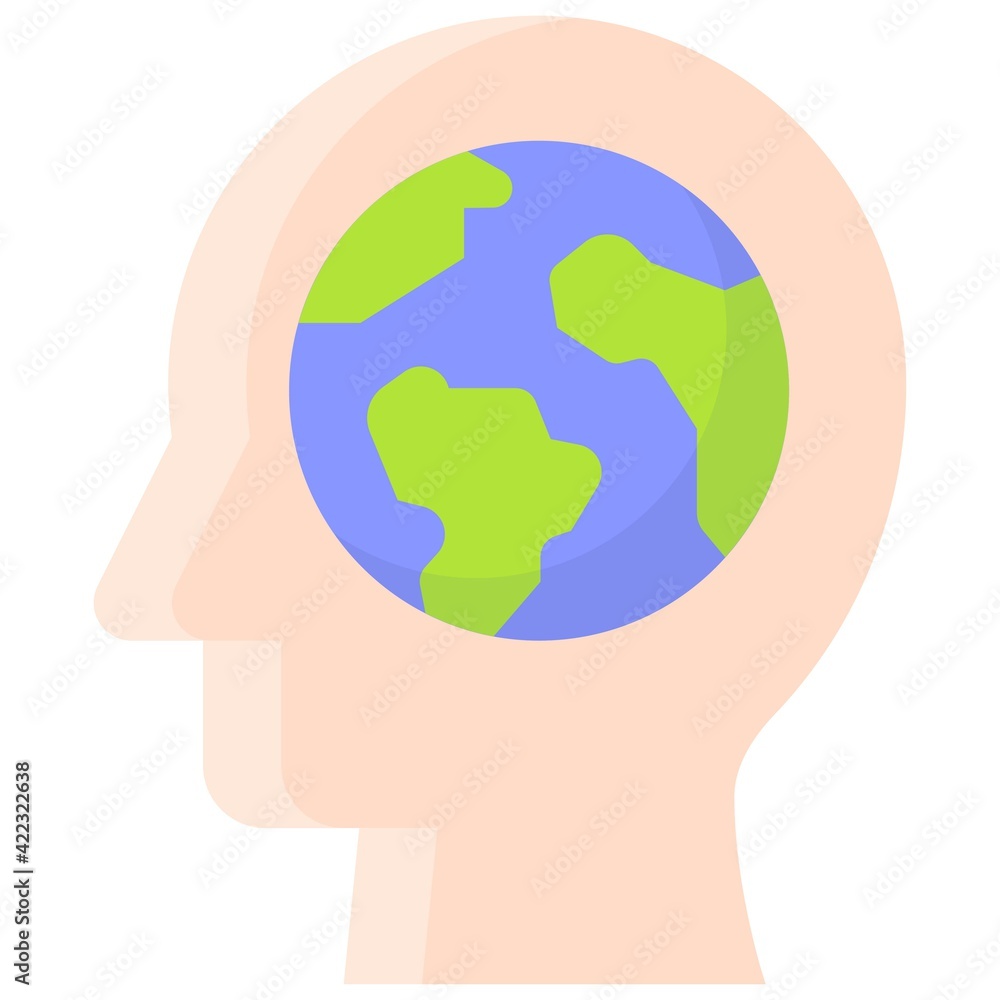 Head with Earth inside icon, Earth Day related vector Head with Earth inside icon, Earth Day related vector