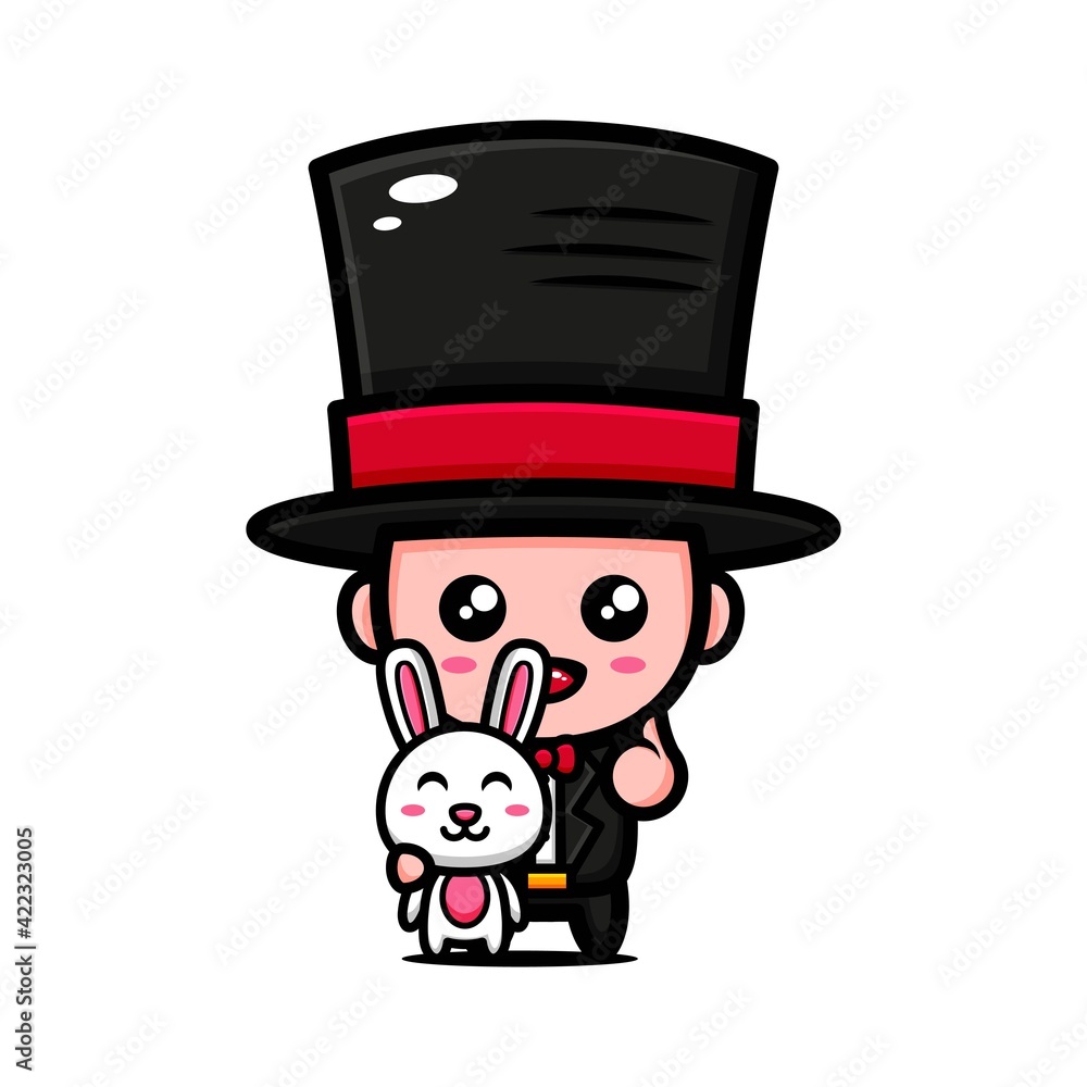 cute magician character design themed playing magic with bunny cute magician character design themed playing magic with bunny