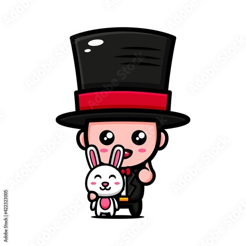 cute magician character design themed playing magic with bunny