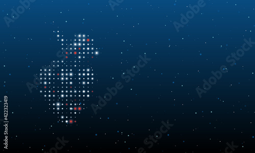 On the left is the grapes symbol filled with white dots. Background pattern from dots and circles of different shades. Vector illustration on blue background with stars