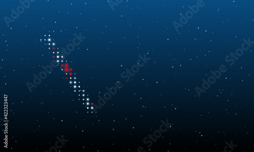 On the left is the metal nail symbol filled with white dots. Background pattern from dots and circles of different shades. Vector illustration on blue background with stars