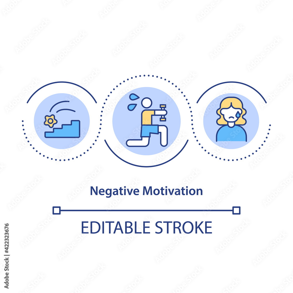 Negative motivation concept icon. Punishment for poor performance idea thin line illustration. Negative extrinsic motivator. Vector isolated outline RGB color drawing. Editable stroke Negative motivation concept icon. Punishment for poor performance idea thin line illustration. Negative extrinsic motivator. Vector isolated outline RGB color drawing. Editable stroke